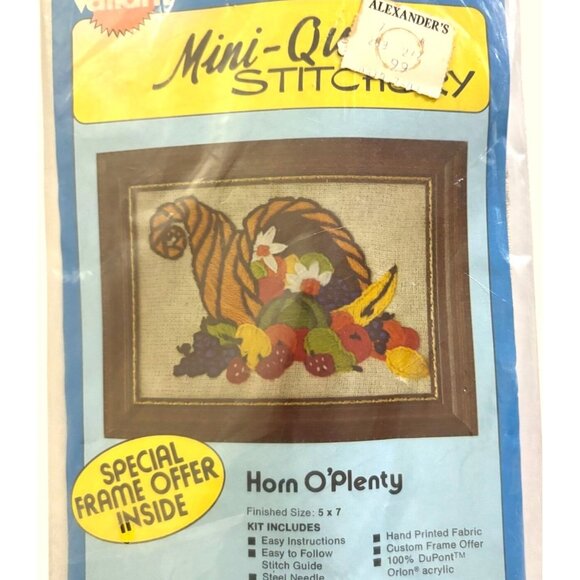 VINTAGE Valiant Mini-Quick Stitchery Kit Horn OPlenty 5x7 Includes Thanksgiving - Picture 1 of 5